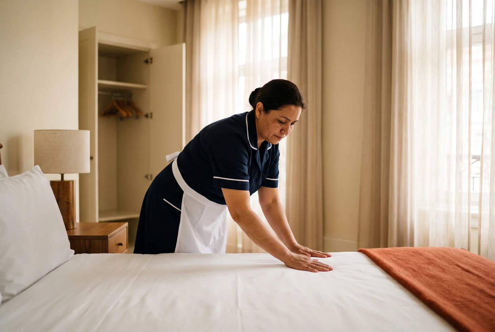 A room attendant starting a room from their phone, mid-shift